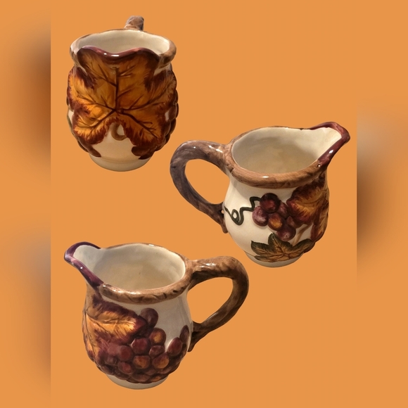 PACIFIC RIM BICO Ceramic Autumn Leaves/Grapes Creamer Sugar Bowl Shaker FENTON - Picture 2 of 6